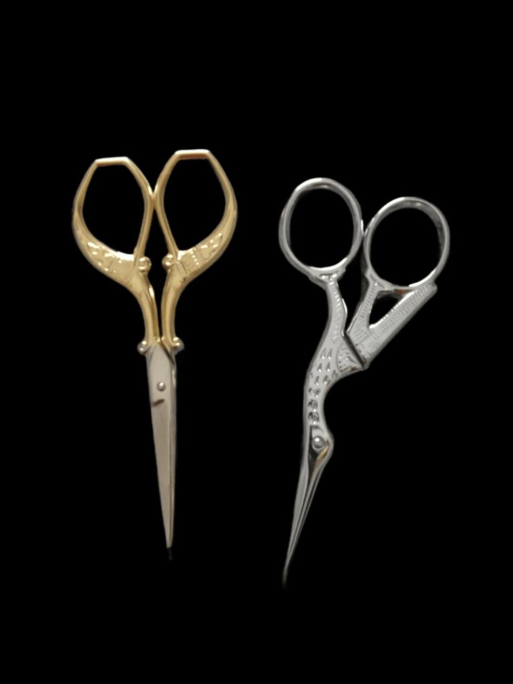 Vintage Style Stork Embroidery Scissors Set Gold & Silver Sewing Shears